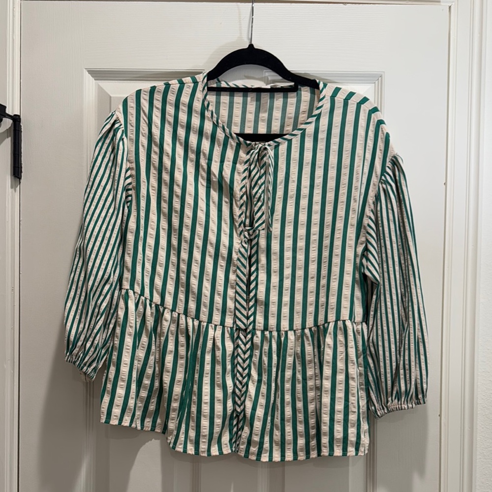 Green Striped Women's Top
